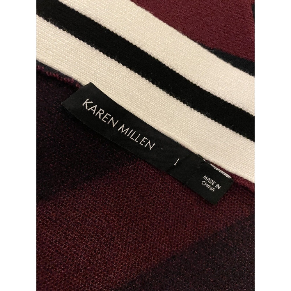 Karen Millen One-Shoulder Striped Knit Top in Black, Burgundy & Cream - Picture 7 of 7